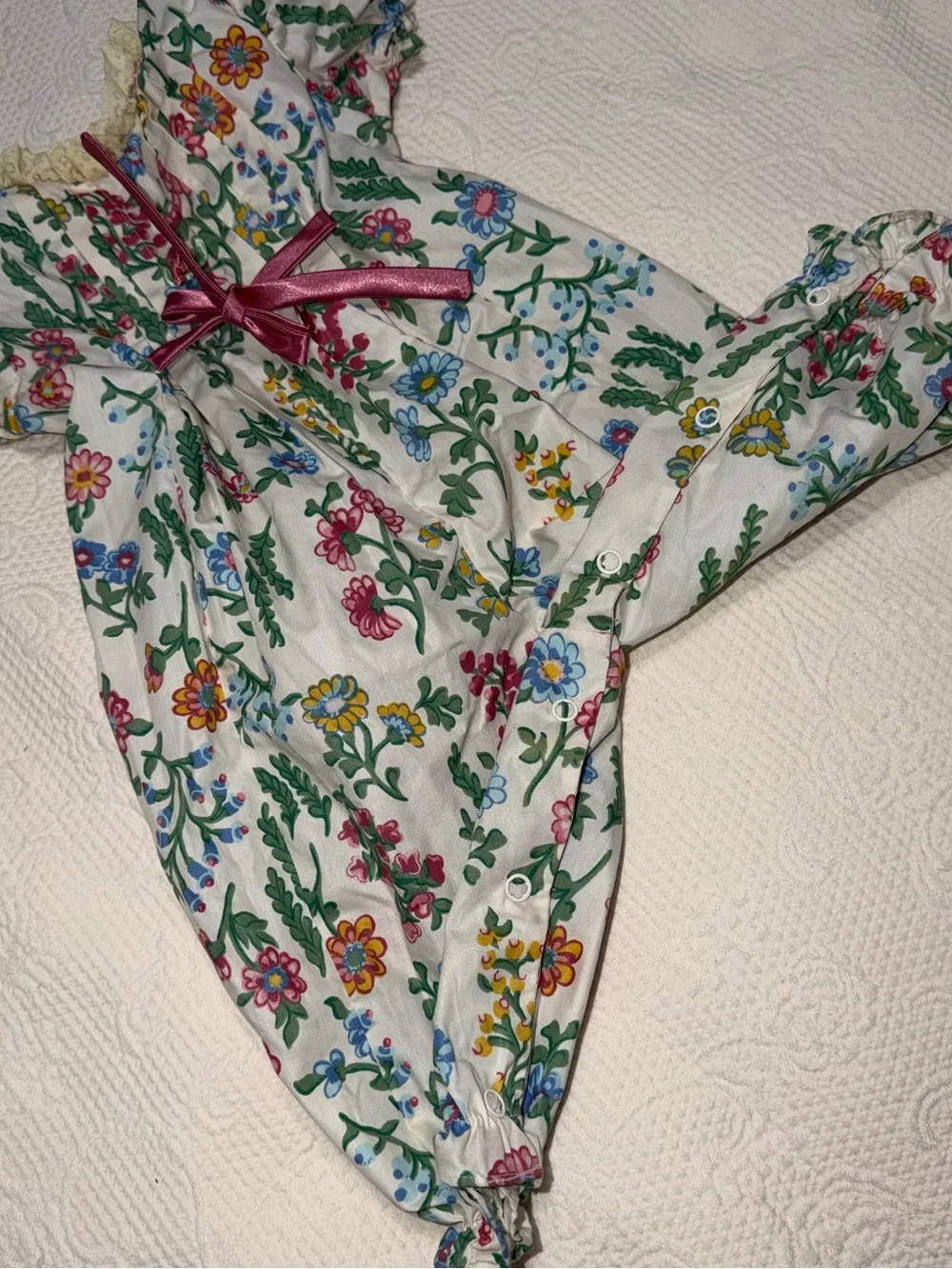 Vintage Cradle Togs White Floral Romper with Pink Trim